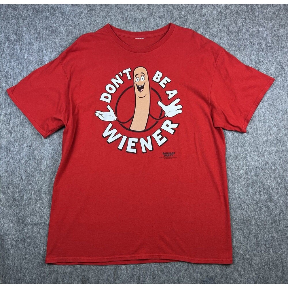 Sausage Party Movie Men's Promo T Shirt Don’t Be A Wiener Graphic Red Size XL